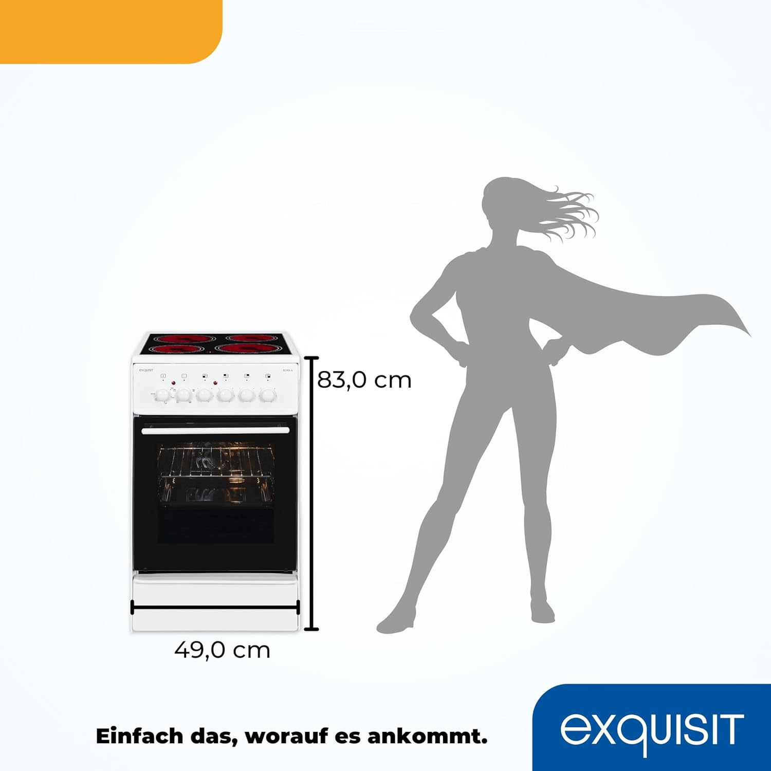 Exquisit Standherd, Standherd 50 cm Breite, Massekochfeld, einfach zu bedienen, 48 l Garraum, Elektro-Standherd 50 cm, EH9-3-090 weiss