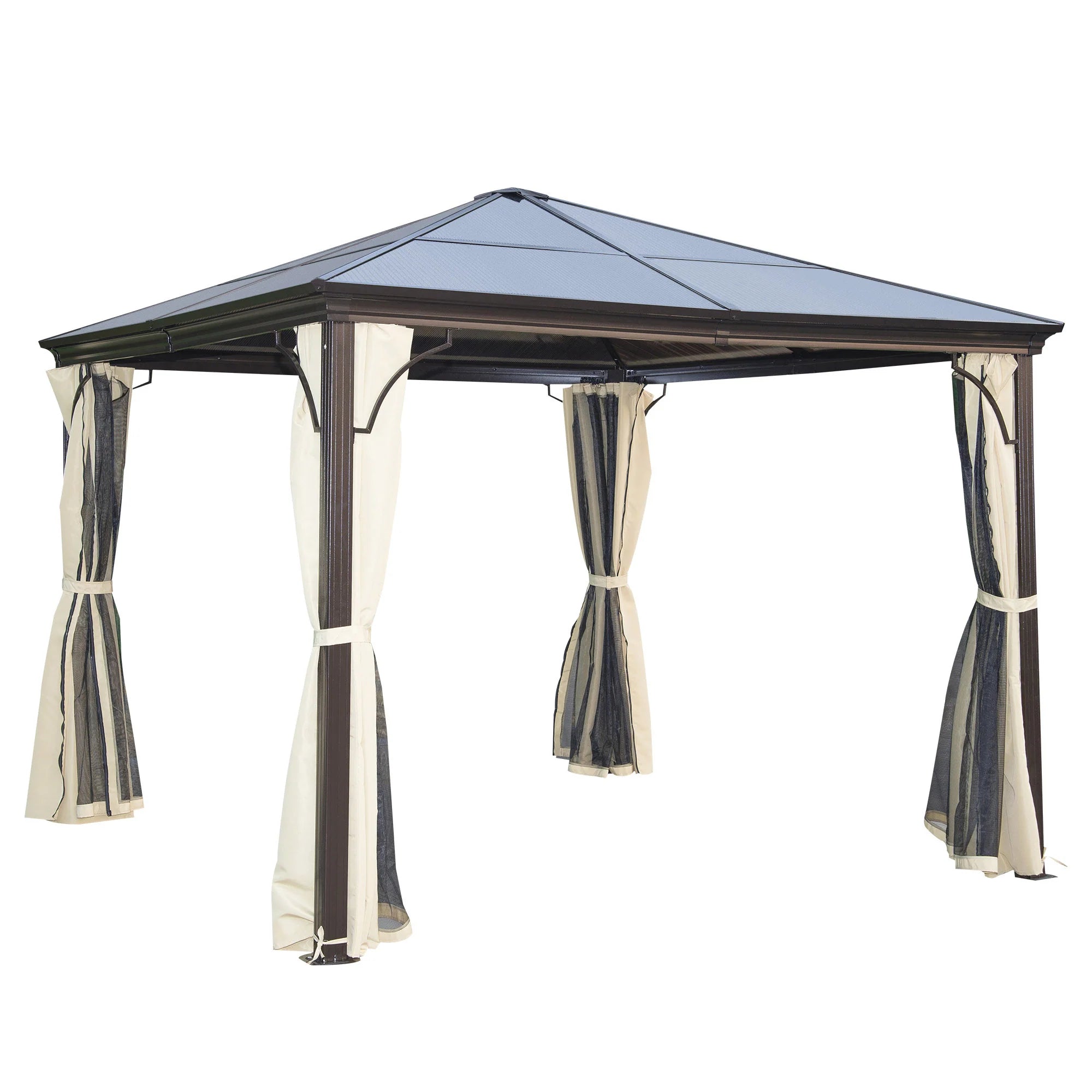 Outsunny Gartenpavillon Hardtop mit Polycarbonat-Dach Fliegennetz Alu