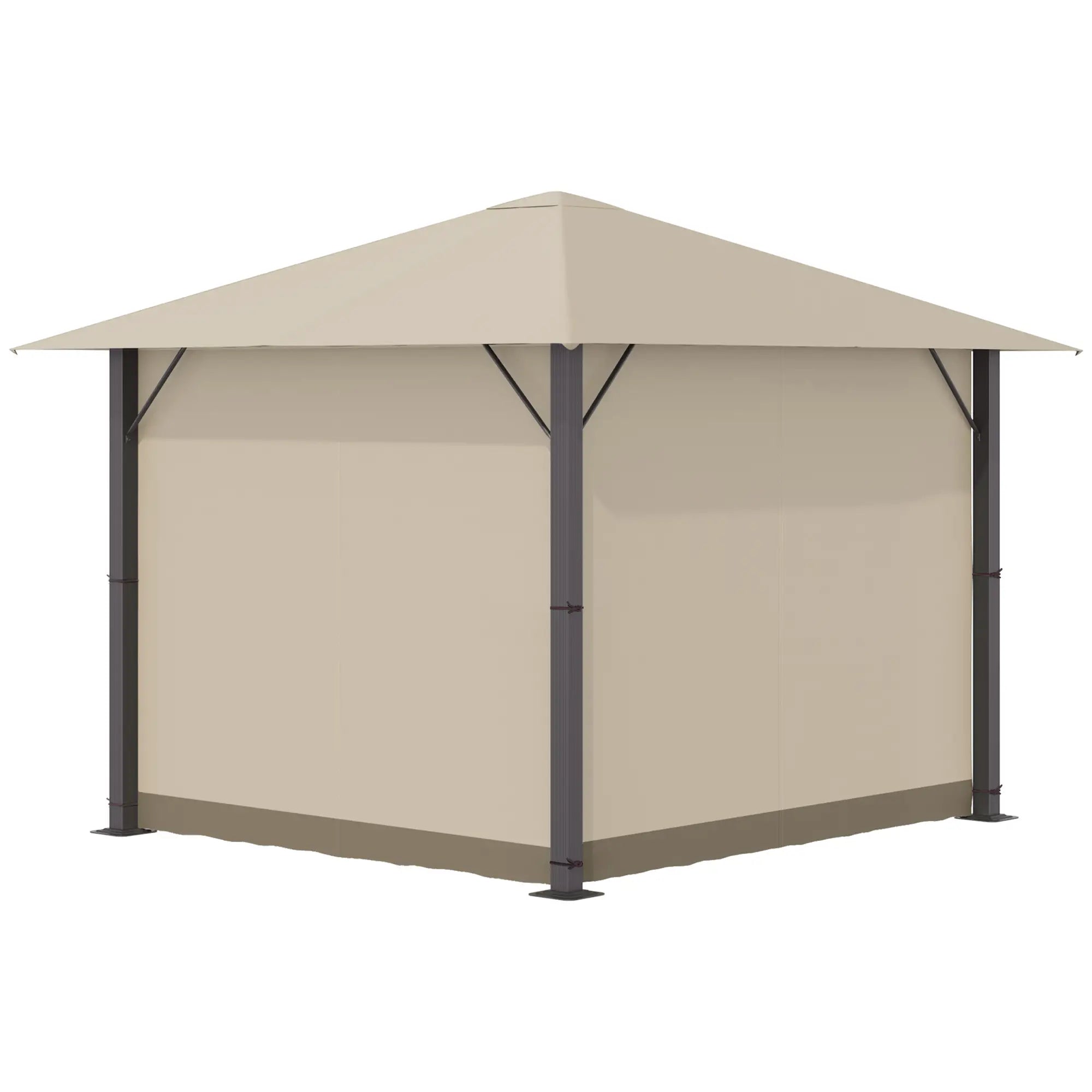 Outsunny Pavillon 3x3 m mit Seitenteilen & Belüftung Khaki