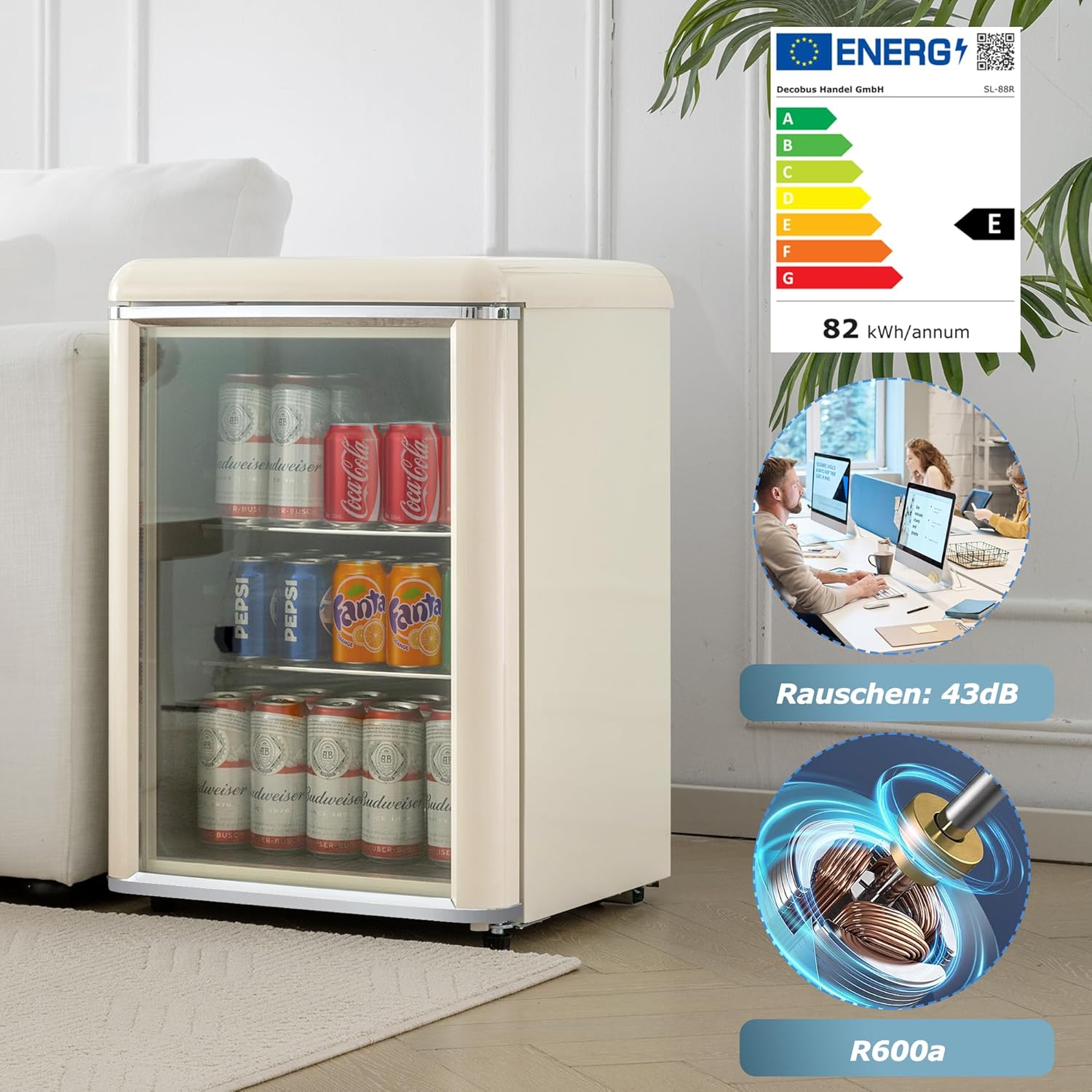 Merax Kühlschrank 128L, Freistehend Getränkekühler mit 120L-Kühlschrank + 8L-Gefrierschrank, mit LED-Innenbeleuchtung und Verstellbare Einlegeböden, Superleise für Restaurant, Bar, Getränke und Bier