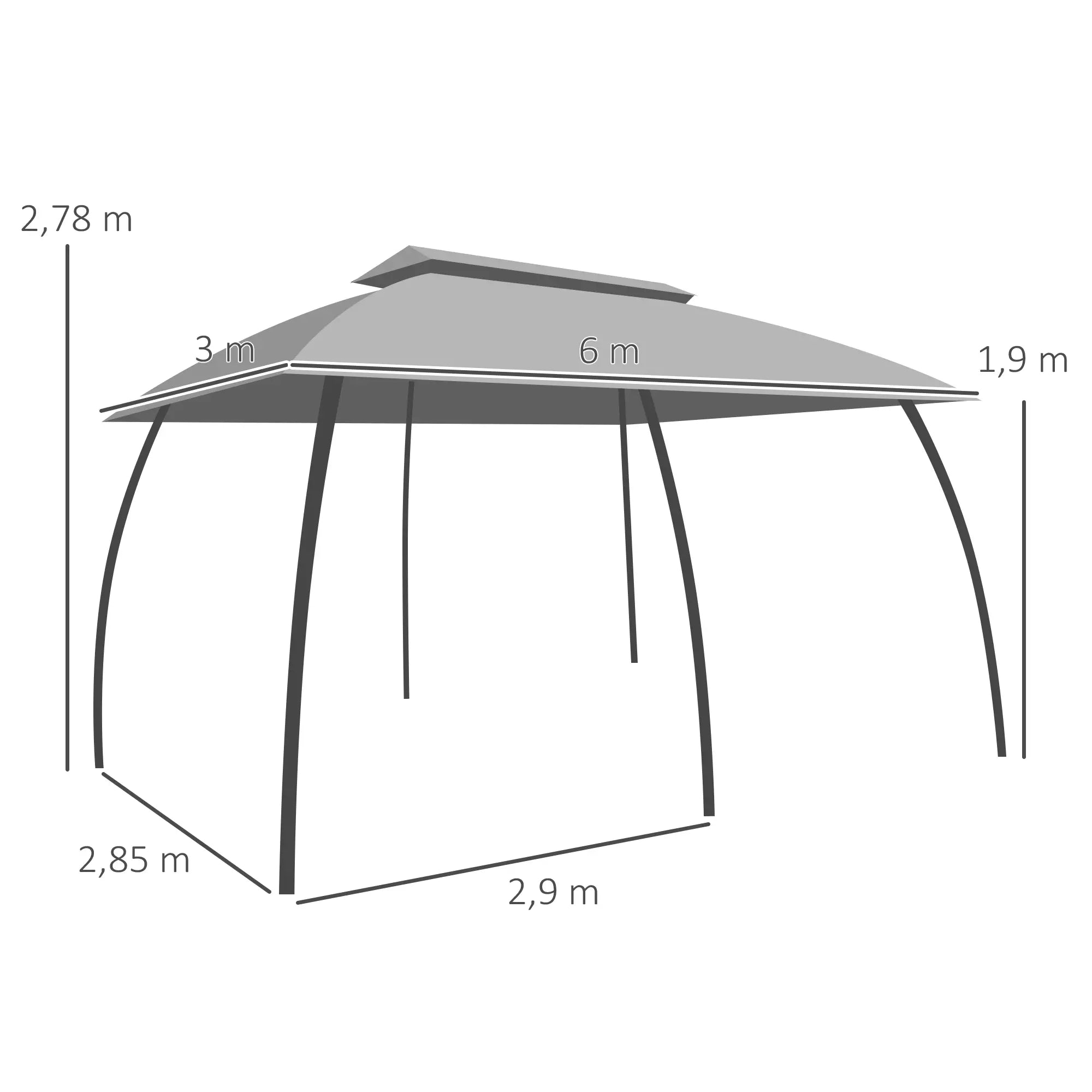 Outsunny Gartenpavillon mit Winddach und Vorhängen