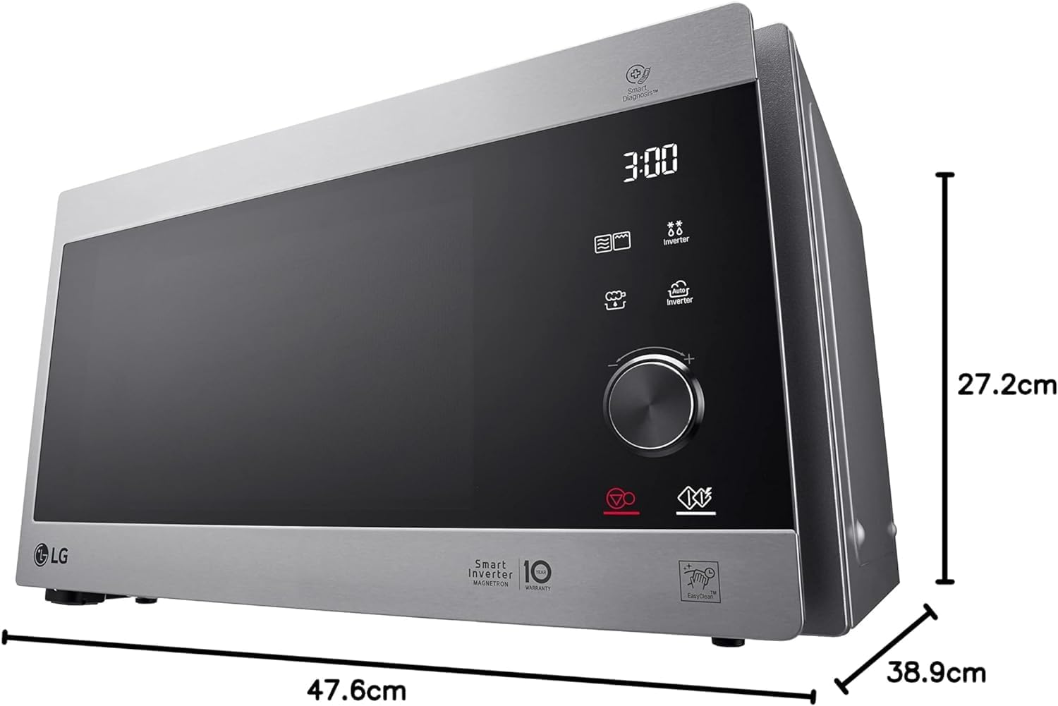 LG MS2595CIS Mikrowelle mit Smart Inverter Technologie, 25 Liter Kapazität, 1000 W, Automatikprogramme, einstellbare Leistungsstufen und EasyClean-Funktion, Silber