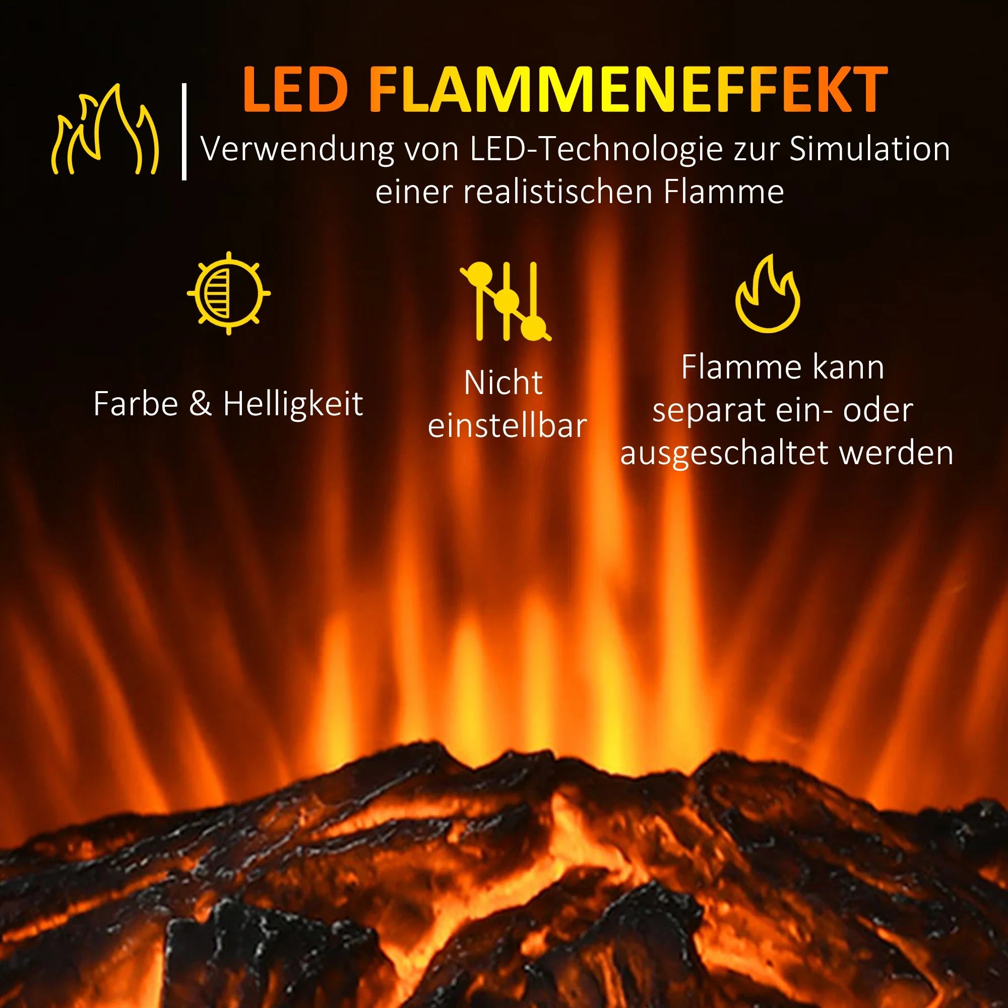 HOMCOM Elektrokamin LED-Flammeneffekt 2 Heizstufen Überhitzungsschutz