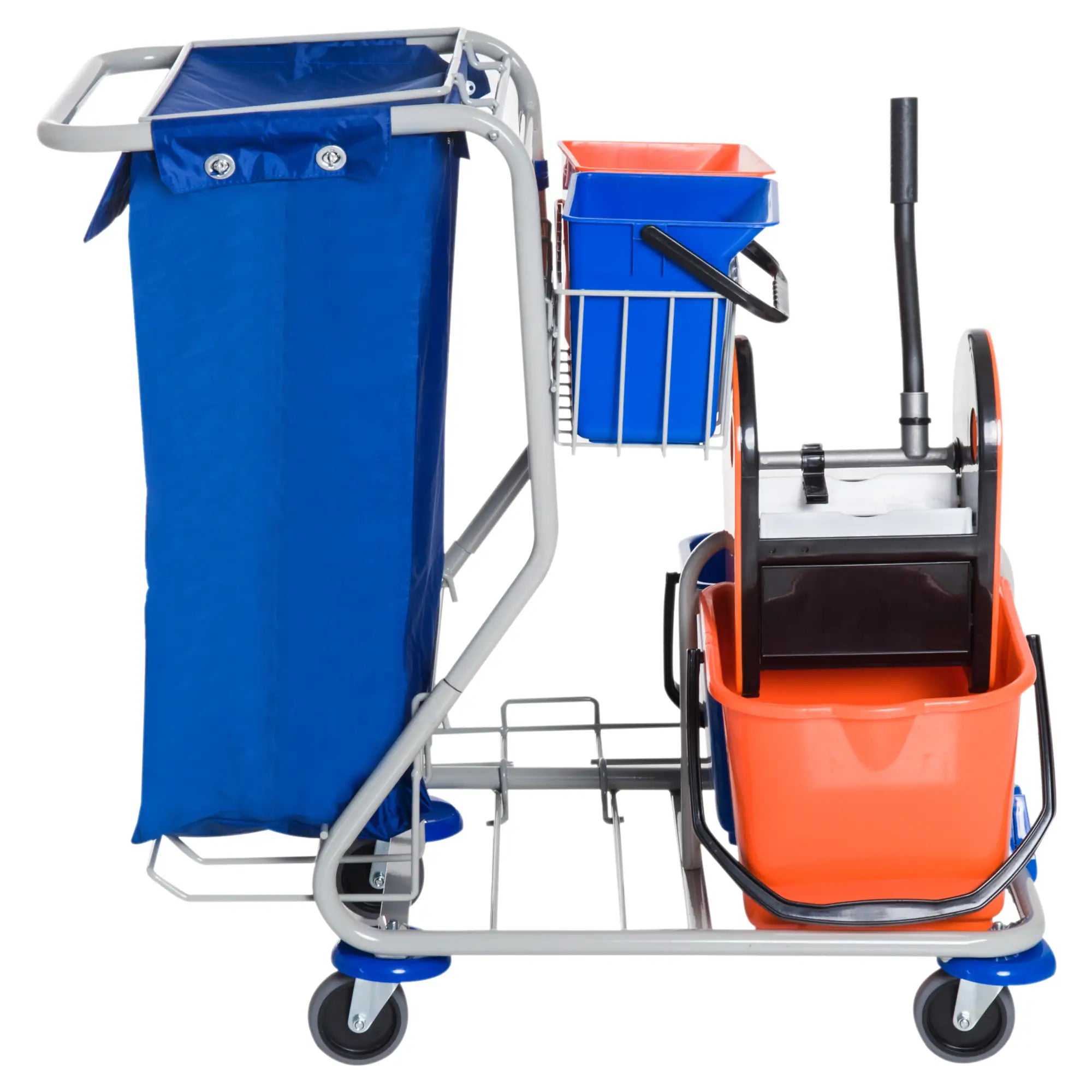 HOMCOM Reinigungswagen Putzwagen 4 Eimer Mopp-Presse Abfallsack