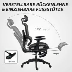 HOMCOM Bürostuhl ergonomisch verstellbar mit Liegefunktion