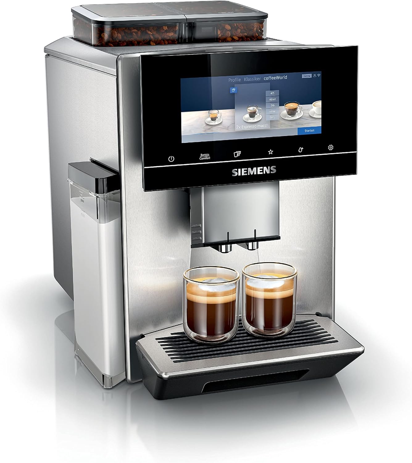 Siemens Kaffeevollautomat EQ900 TQ903D03, App-Steuerung, intuitives Full-Touch-Display, Barista-Modus, AromaBoost, Geräuschreduzierung, Premiummahlwerk, automatische Dampfreinigung, 1500 W, edelstahl