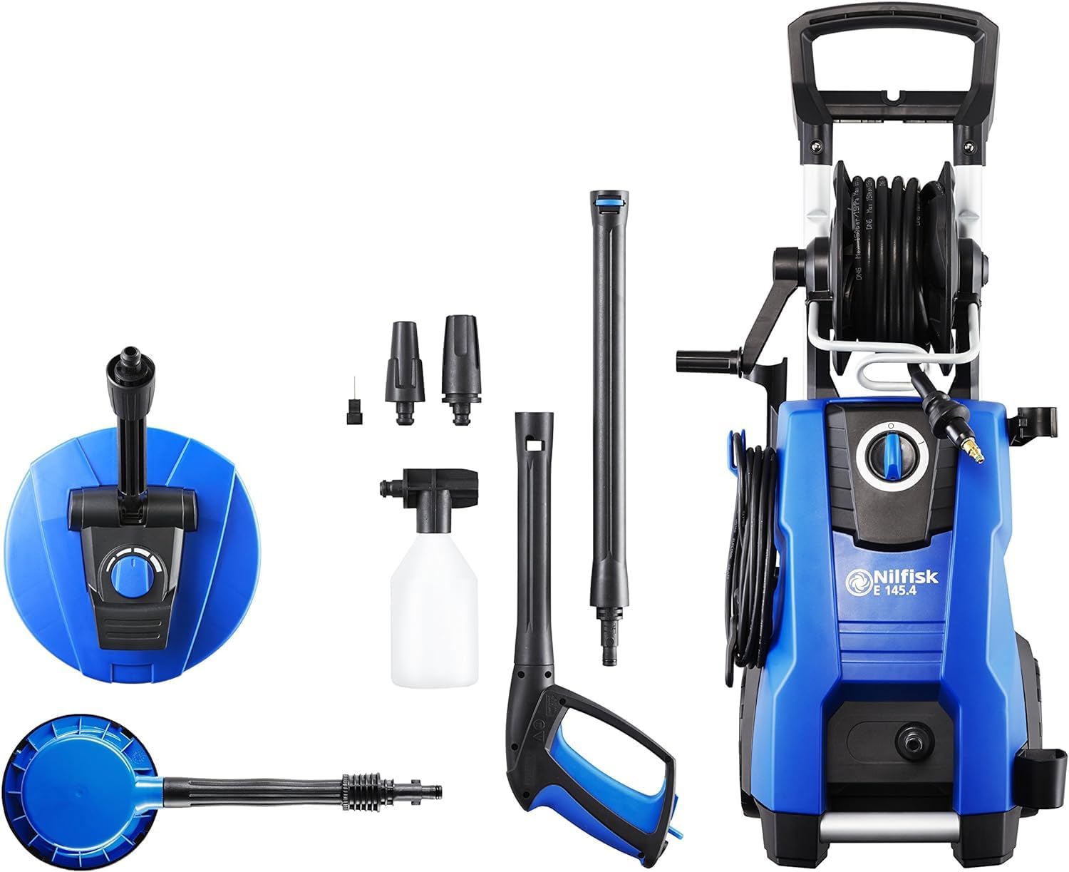 Nilfisk bar Hochdruckreiniger mit Induktionsmotor (inkl. Patio Cleaner Flächenreiniger und rotierende Bürste) E145.4-9 blau