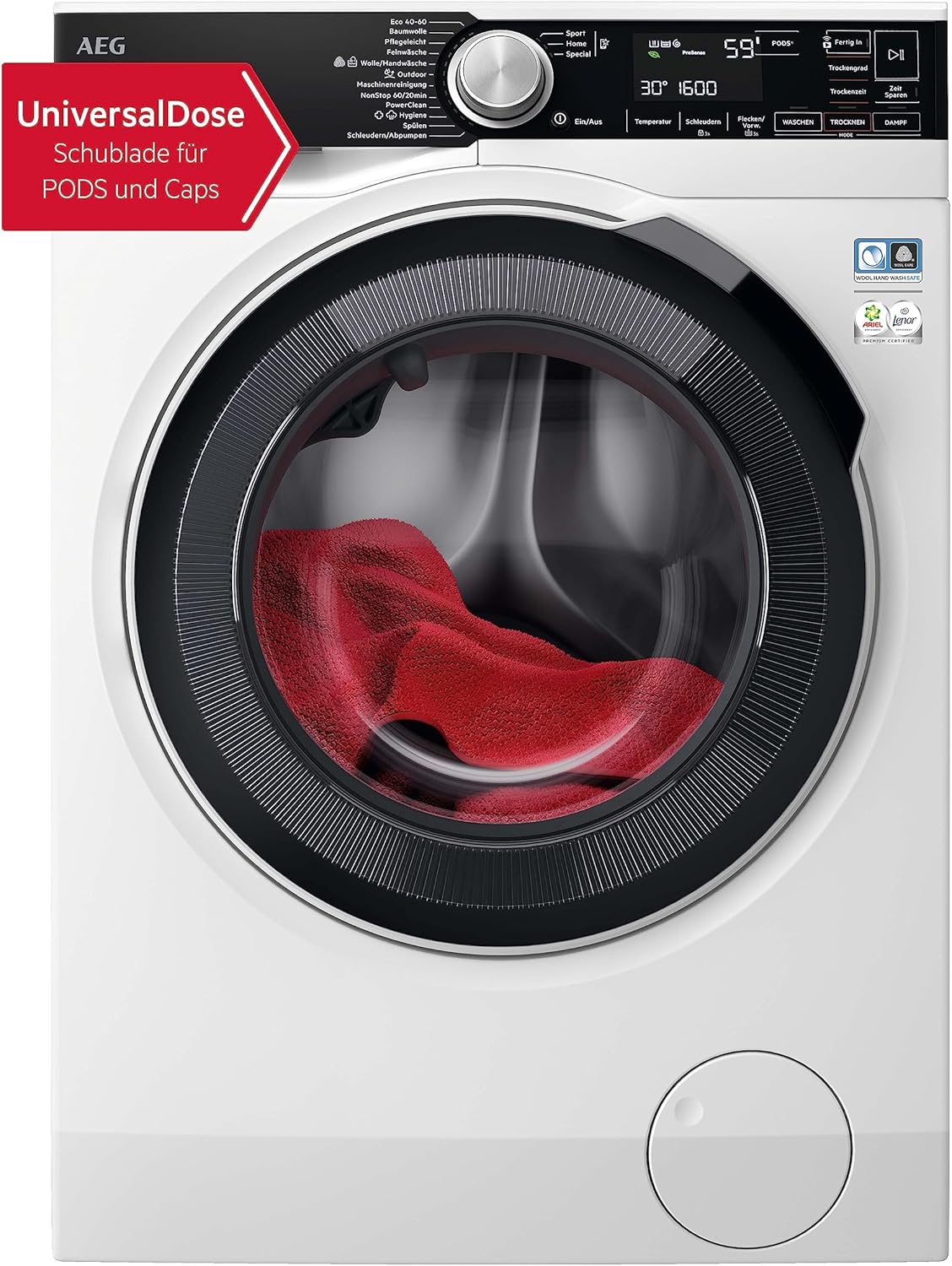 AEG L7WBA60680 Waschtrockner / DualSense - schonende Pflege / 8 kg Waschen / 5 kg Trocknen / D / energiesparend / Mengenautomatik / Nachlegefunktion / ProSteam - Auffrischfunktion / 1600 U/min Weiß