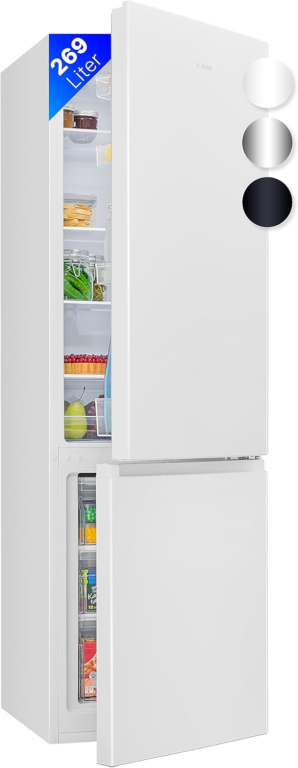 Bomann® Kühlgefrierkombination, 269 L Nutzinhalt - Kühlen: 198 L | Gefrieren: 71 L, Energiesparend, leise 39 dB, LED, wechselbarer Türanschlag, Höhe:180 x Breite: 55 x Tiefe: 55.8 cm - KG 184.1 weiß