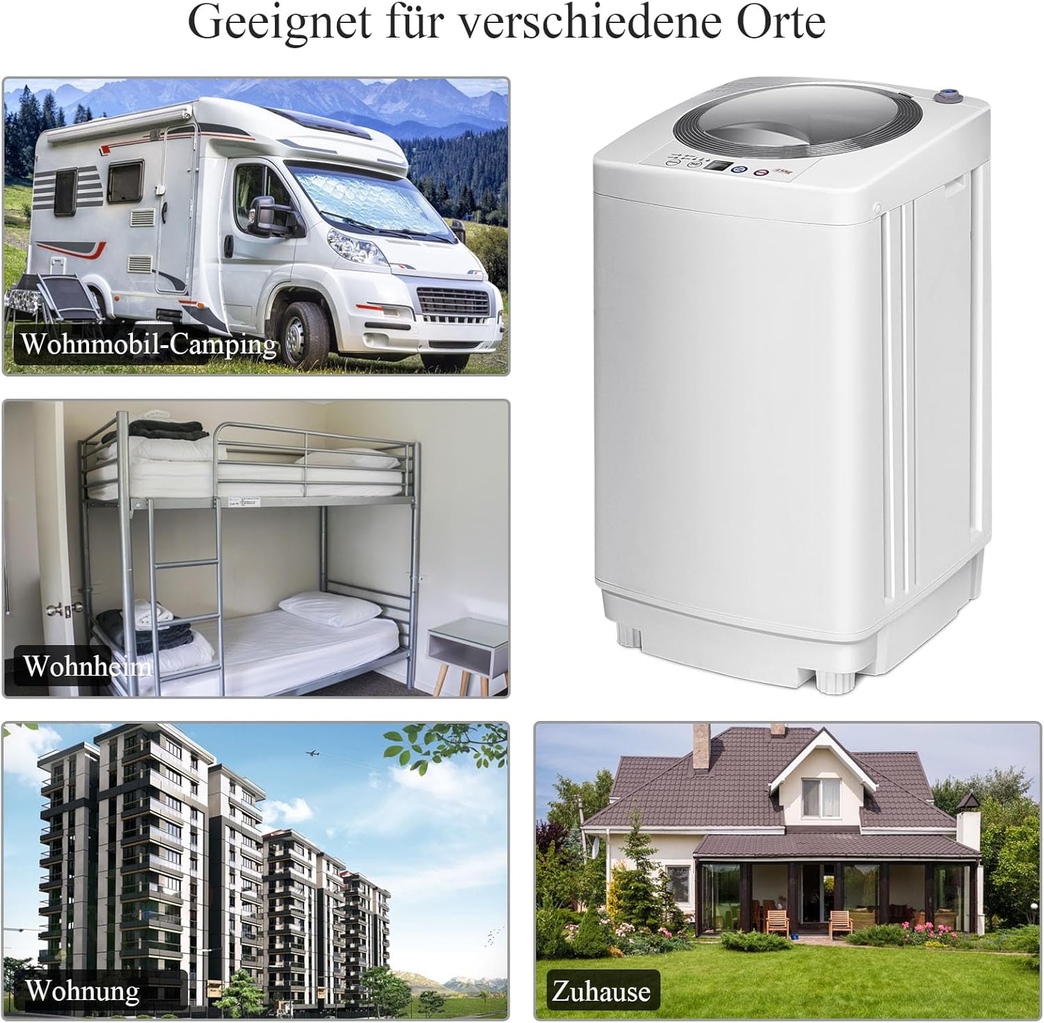 RELAX4LIFE Vollautomatische Waschmaschine 3,5 kg, Waschvollautomat mit Pump & Display, Toplader Miniwaschmaschine mit Schleuder & 6 Wasche-Modelle, 240W, für Camping & Wohnmobil, 43 x 43 x 75cm, Weiß