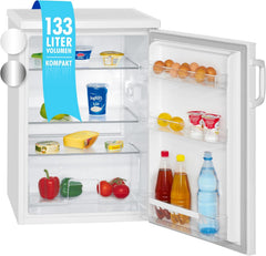 Bomann VS 2195.1 Fridge without Freezer Compartment with 133 L Capacity and 3 Shelves Small with Vegetable Compartment and Interchangeable Door Hinge Quiet Table Fridge with LED Interior Lighting