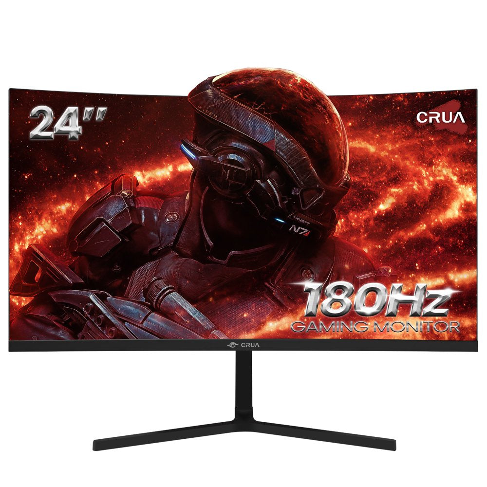 CRUA 24" 180 Hz Curved Gaming-Monitor - FHD 1080P rahmenloser Computermonitor, AMD Freesync, geringe Bewegungsunschärfe, DP- und HDMI-Anschluss, Schwarz