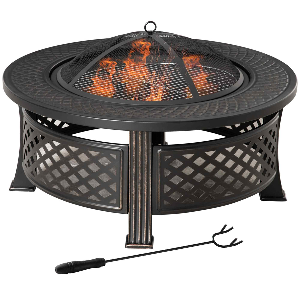 Outsunny Feuerschale BBQ-Grill 2-in-1 Bronzeoptik