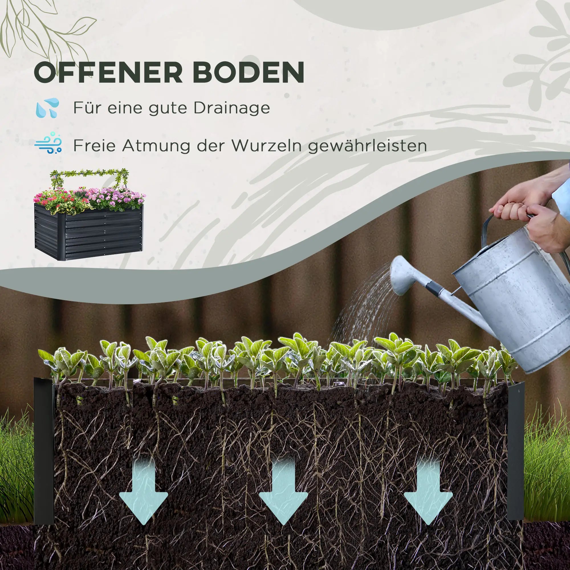 Outsunny Hochbeet Pflanzkasten offener Boden Stützgitter Stahl