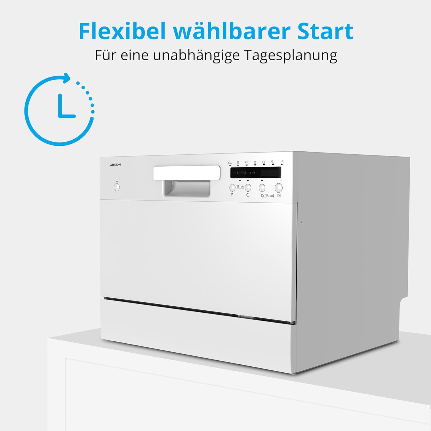 MEDION Tischgeschirrspüler DWT60 (6 Gedecke Fassungsvermögen, 7 Programme, ECO Programm, ca. 6,5 Liter Verbrauch, AquaStop, LED Display, Kindersicherung, MD37496) silber