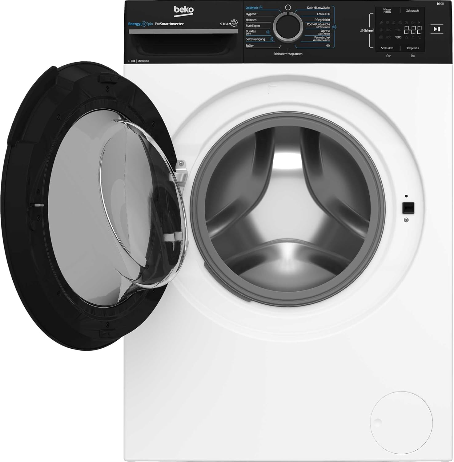 Beko WMC91464ST1 b300 Waschvollautomat, Waschmaschine, 9 kg, Bluetooth, ProSmart Inverter Motor, Dampffunktion, Pet Hair Removal, Watersafe+, Weiß