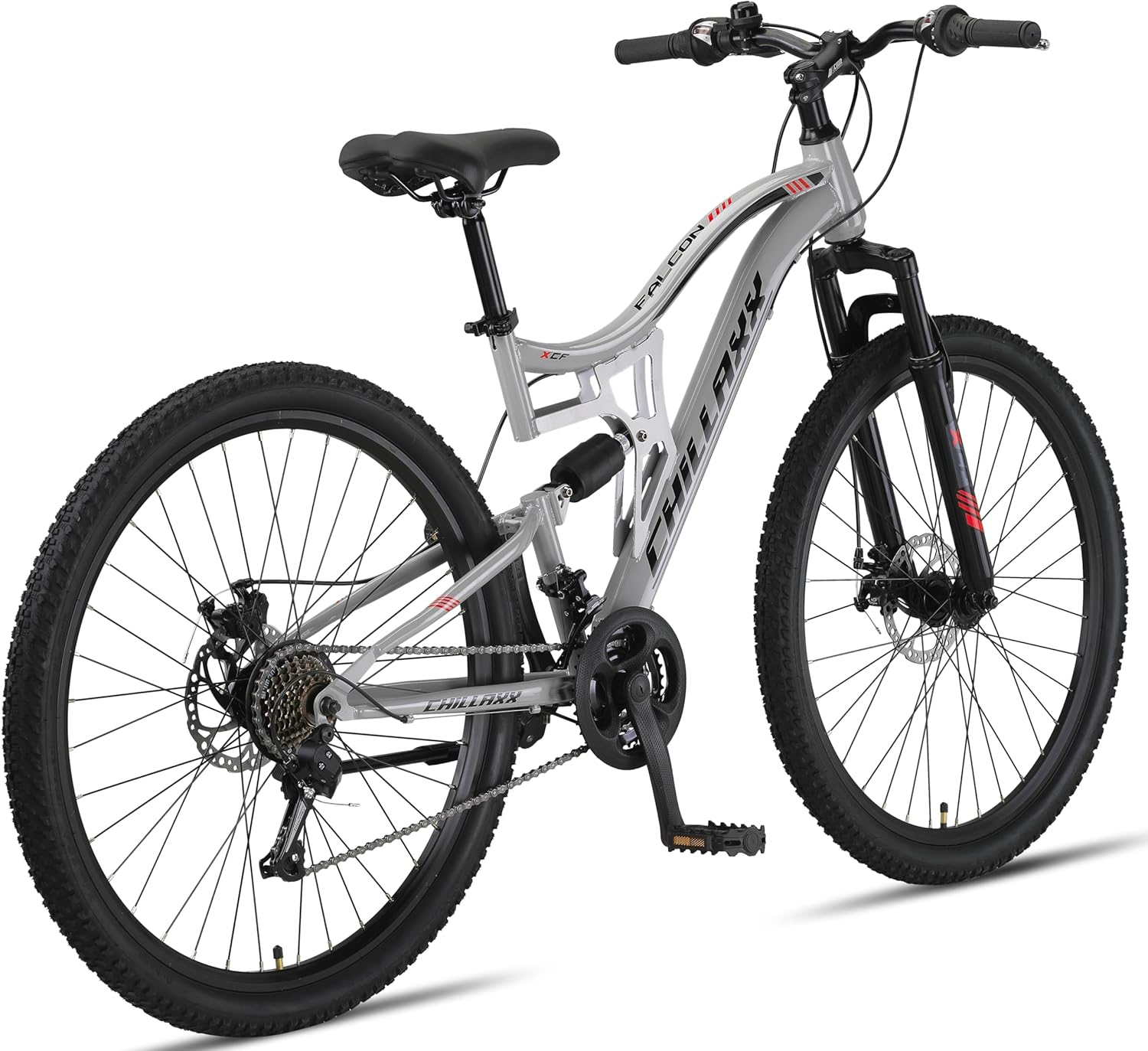 Chillaxx Bike Falcon Premium Mountainbike in 24,26,27.5 und 29 Zoll - Fahrrad für Jungen, Mädchen, Damen und Herren - Scheibenbremse- 21 Gang-Schaltung - Vollfederung