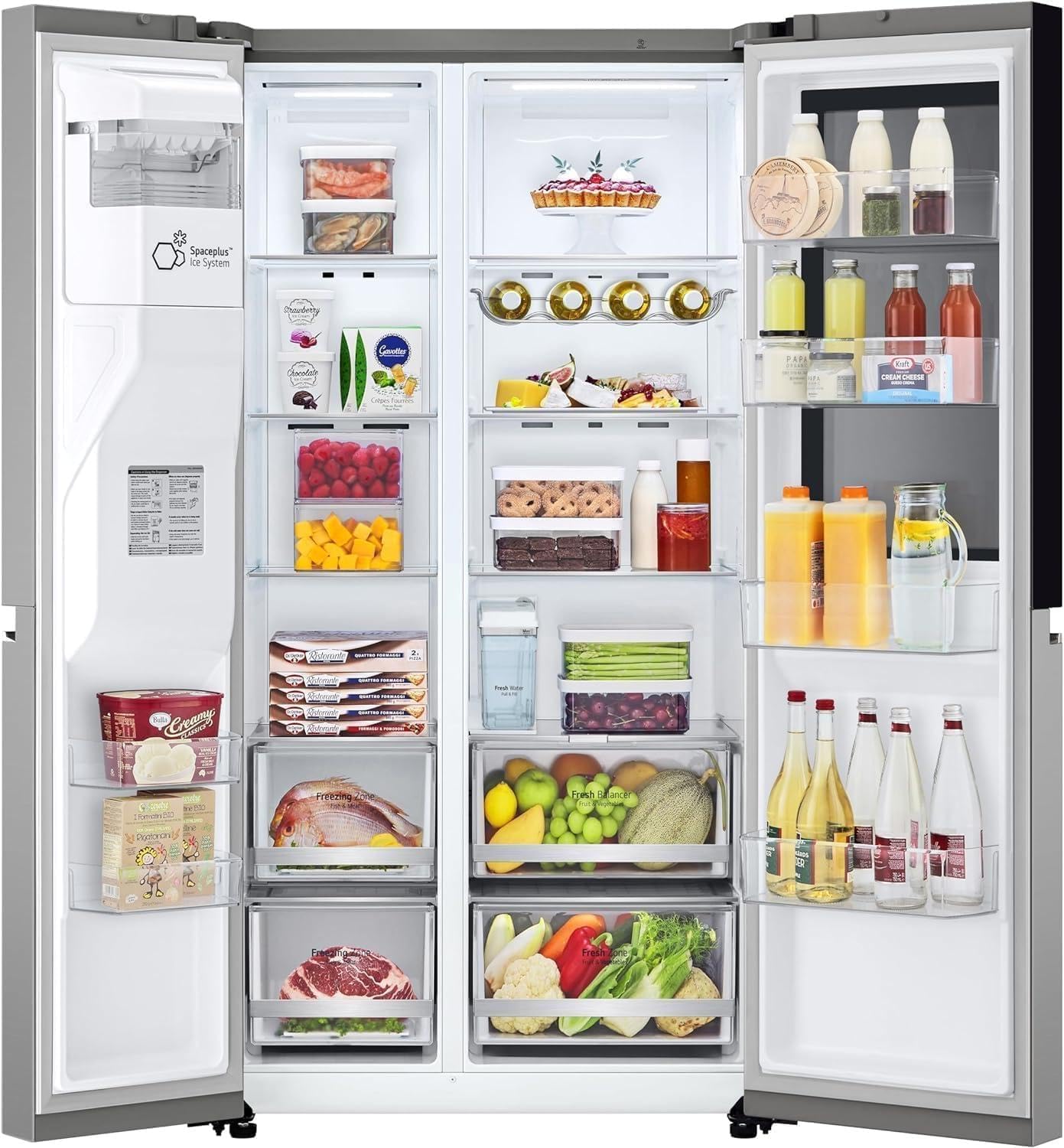 LG GSGV81PYLL Side by Side Kühlschrank, Klasse E, 635 L, Instaview, Kühlschrank mit Gefrierfach, Eis-, Crushed Ice- Wasserspender, Total NoFrost, Smart Inverter Kompressor, Wi-Fi