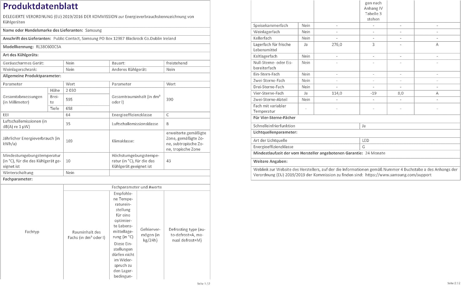 Kühl-Gefrier-Kombination, Kühlschrank mit Gefrierfach, 203 cm, 390 l Gesamtvolumen, 114 l Gefrierteil, AI Energy Mode, Edelstahl-Look, RL38C600CSA/EG