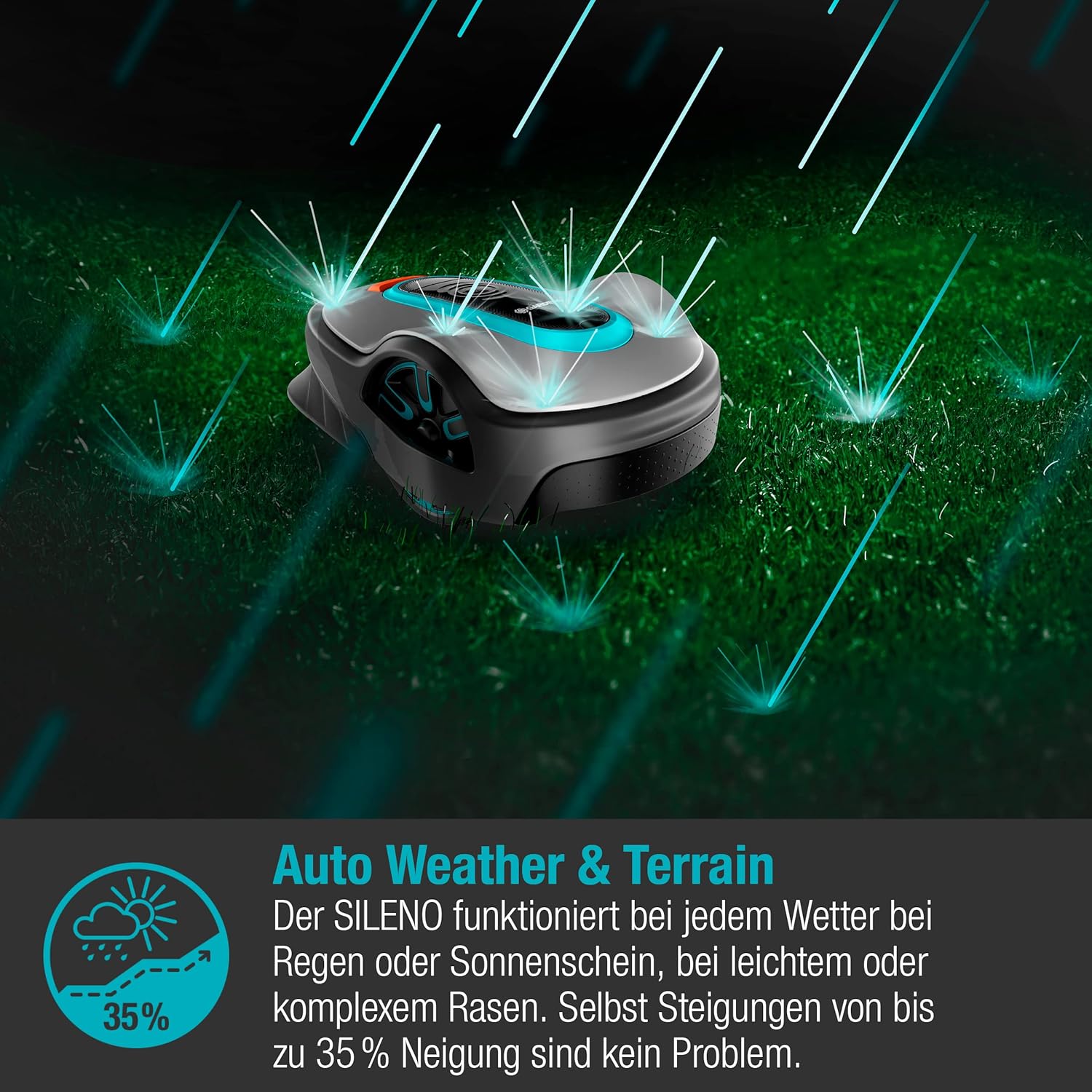 Gardena Mähroboter SILENO minimo 250 m²: intelligenter Rasenmäher mit optimaler Konnektivität, mit Gardena Bluetooth App programmierbar, DE-Version (15201-20)