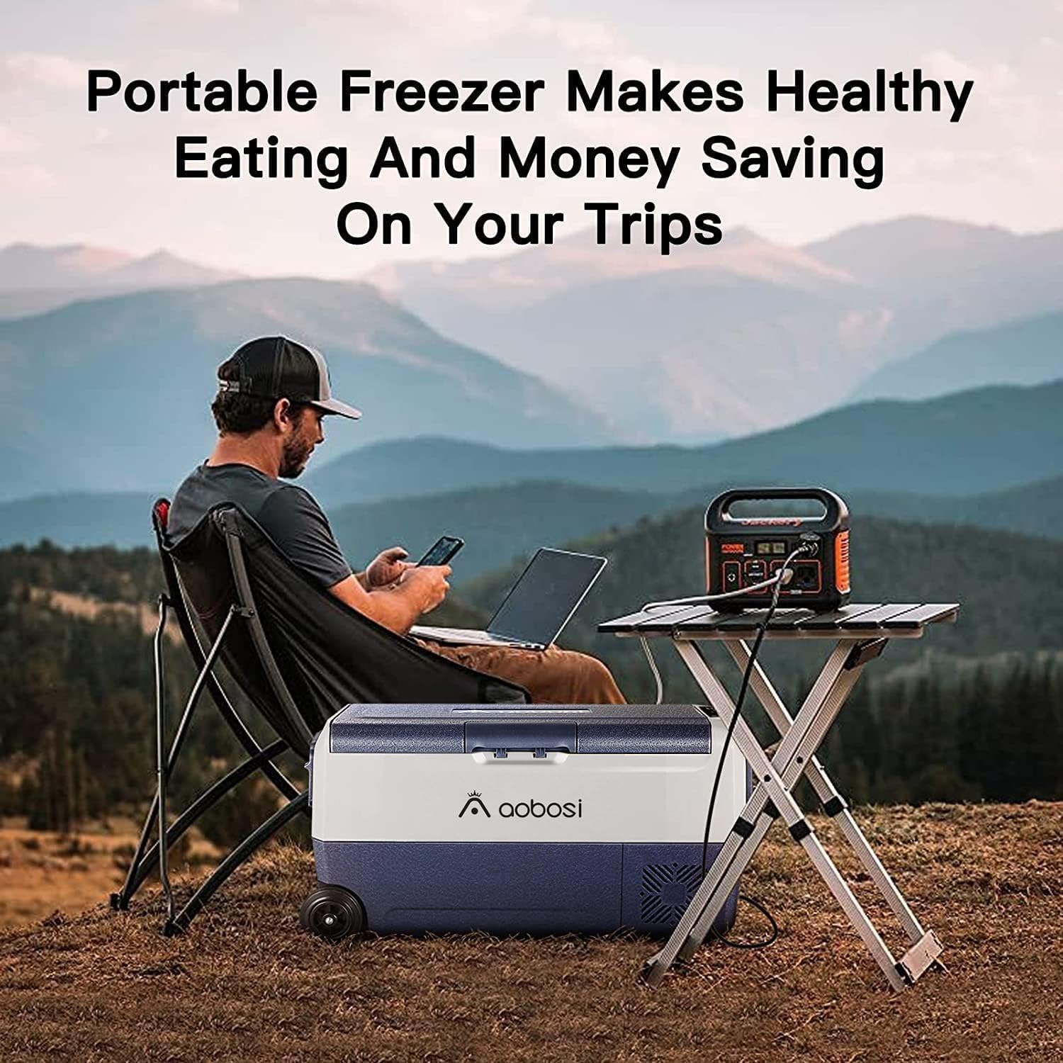 AAOBOSI Compressor Cool Box 36 L, Cool Box Car with WiFi App Control, 12/24 V and 100-240 V Electric Cool Box, up to -20 °C for Car, Truck, Boat, Motorhome, Camping, Double Zone
