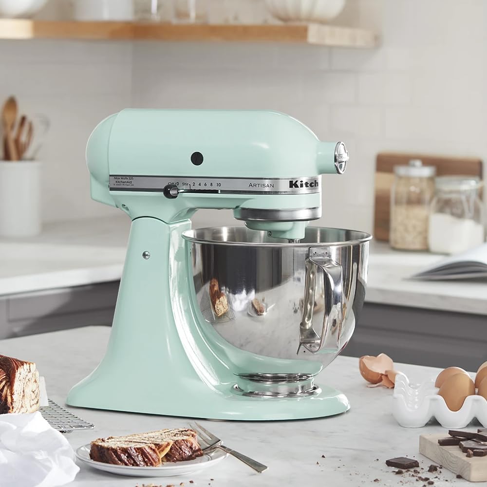 KitchenAid Küchenmaschine I Artisan I Kippbarem Food Processor I Teigknetmaschine mit 5 Zubehör | 2 Schüsseln aus Edelstahl | 4.8 L | Pistaccio