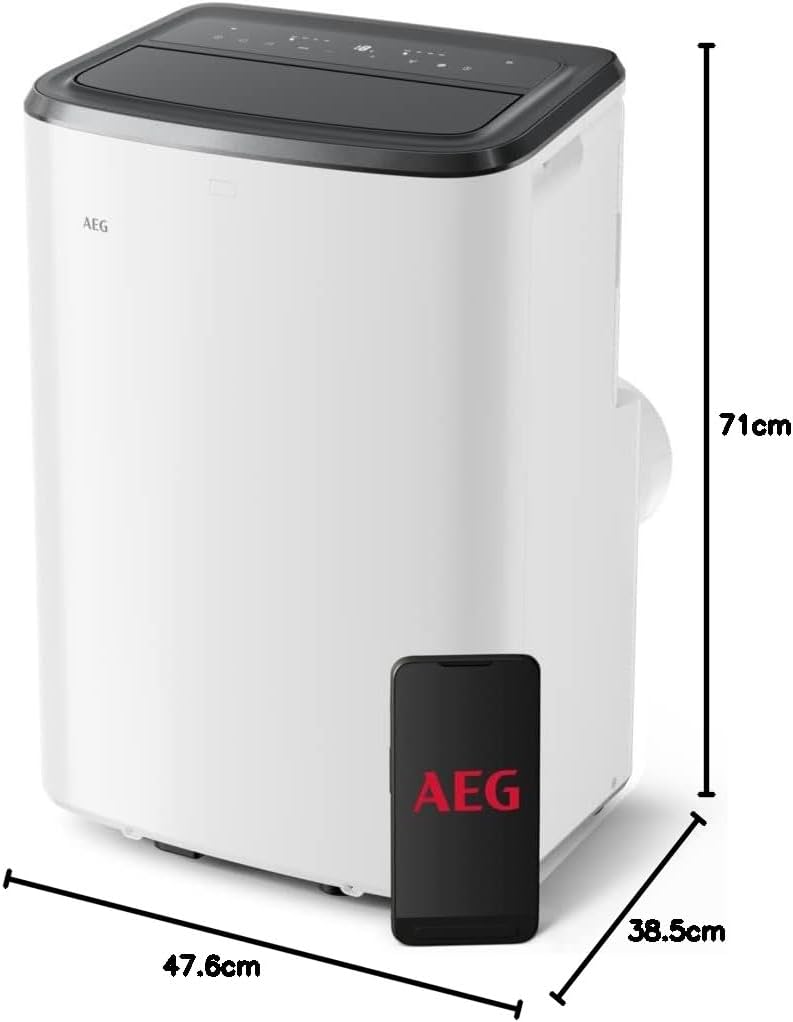 AEG Chillflex Pro AXP26U338CW mobile Klimaanlage / LED Display / Touch-Buttons / Fernbedienung / 30-40 m² / Kühlfunktion / Ventilator / Entfeuchtungsfunktion / Automatik / weiß/silber/schwarz