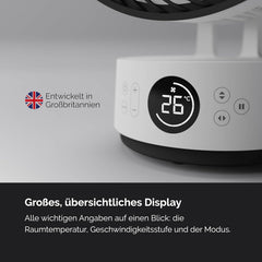 MEACO MeacoFan Sefte Tischventilator - 10 Luftumwälzer mit 12 Geschwindigkeiten - Horizontale und vertikale Oszillation - 3 Oszillationsbereiche - Ultraleise, ferngesteuerte Kühlung, Schwarz