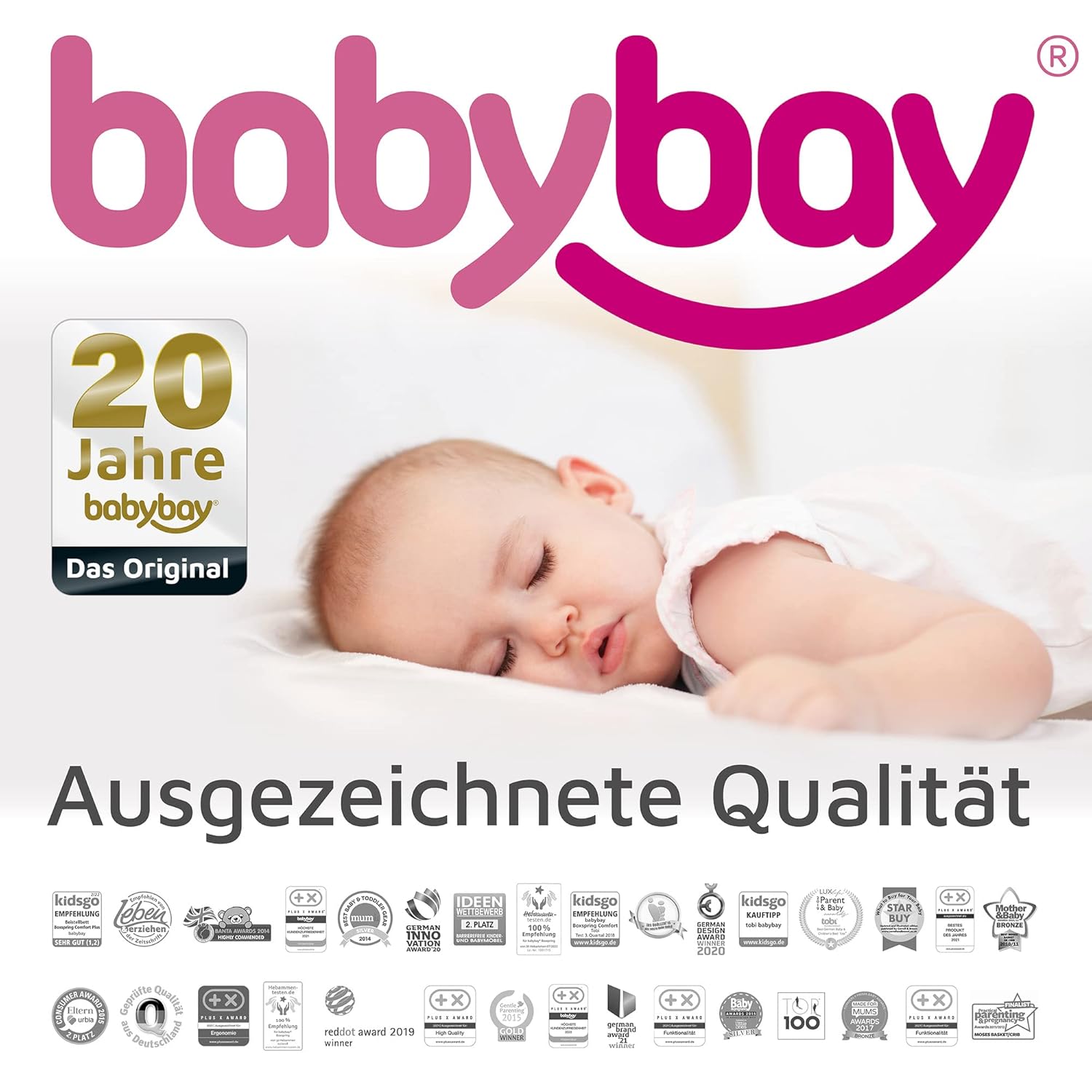 babybay Original Beistellbett aus massivem Buchenholz / kompakt & verwandelbar / Kinderbett Höhe stufenlos verstellbar & umweltfreundlich / mitwachsendes Babybett (weiß lackiert) / inkl. Matratze