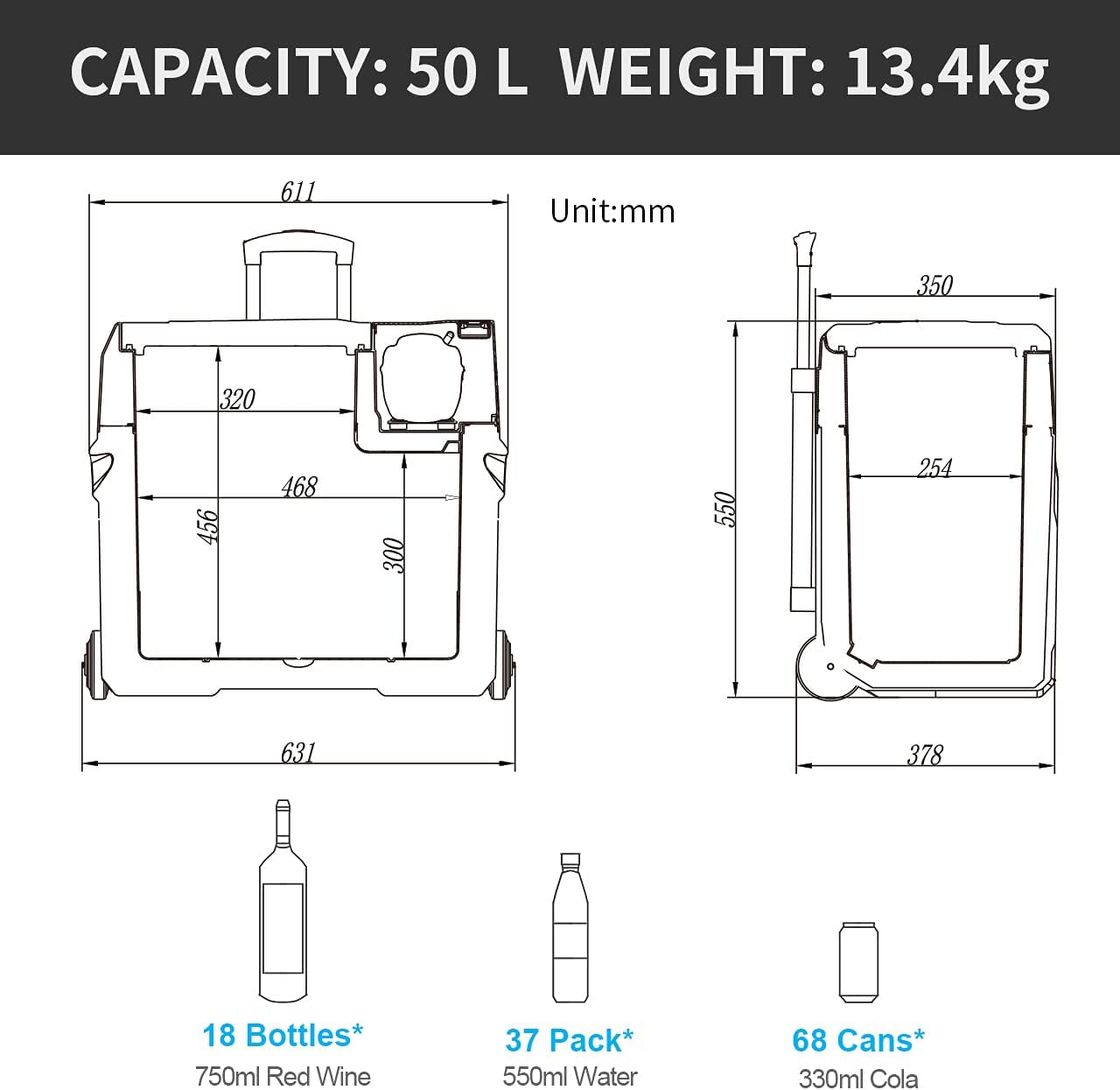 Alpicool CF55 55 Liter Kühlbox 12V tragbarer Mini-Kühlschrank elektrische Gefrierbox klein Gefrierschrank für Auto Camping, LKW, Boot und Steckdose mit USB-Anschluss, -20℃ bis 20℃