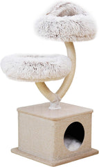 Fudajo Designer Kratzbaum in Zweigdesign 130 cm hoch, Katzenkratzbaum mit Plüsch und Sisal, Kletterbaum für Katzen, Katzenbaum mit Hängeliege