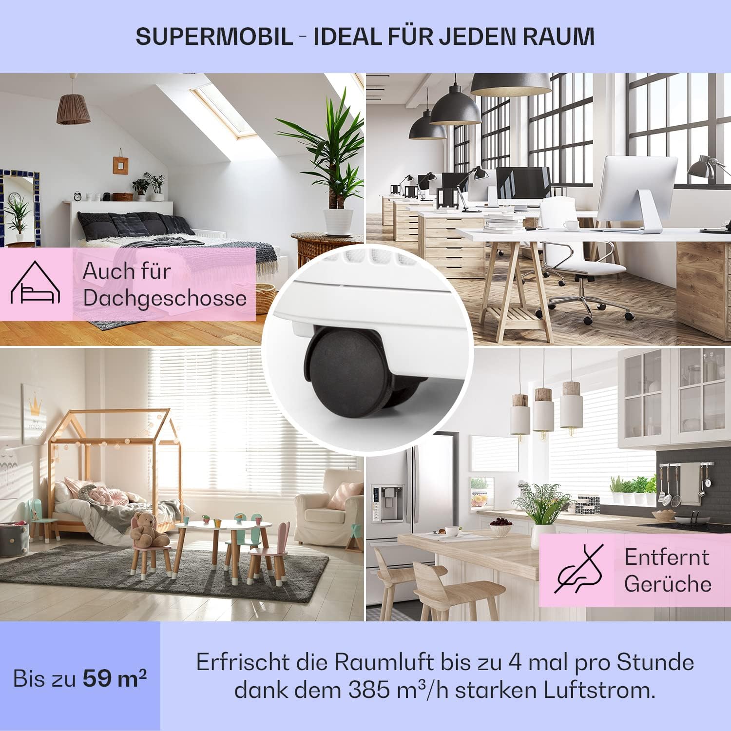 Klarstein Mobile Klimaanlage mit Abluftschlauch, 5-in-1 Klimagerät, Ventilator, Luftentfeuchter, Luftreiniger & Nachtmodus, App-Steuerung, Kleine & Portable, für Wohnung & Büro, 12000 BTU