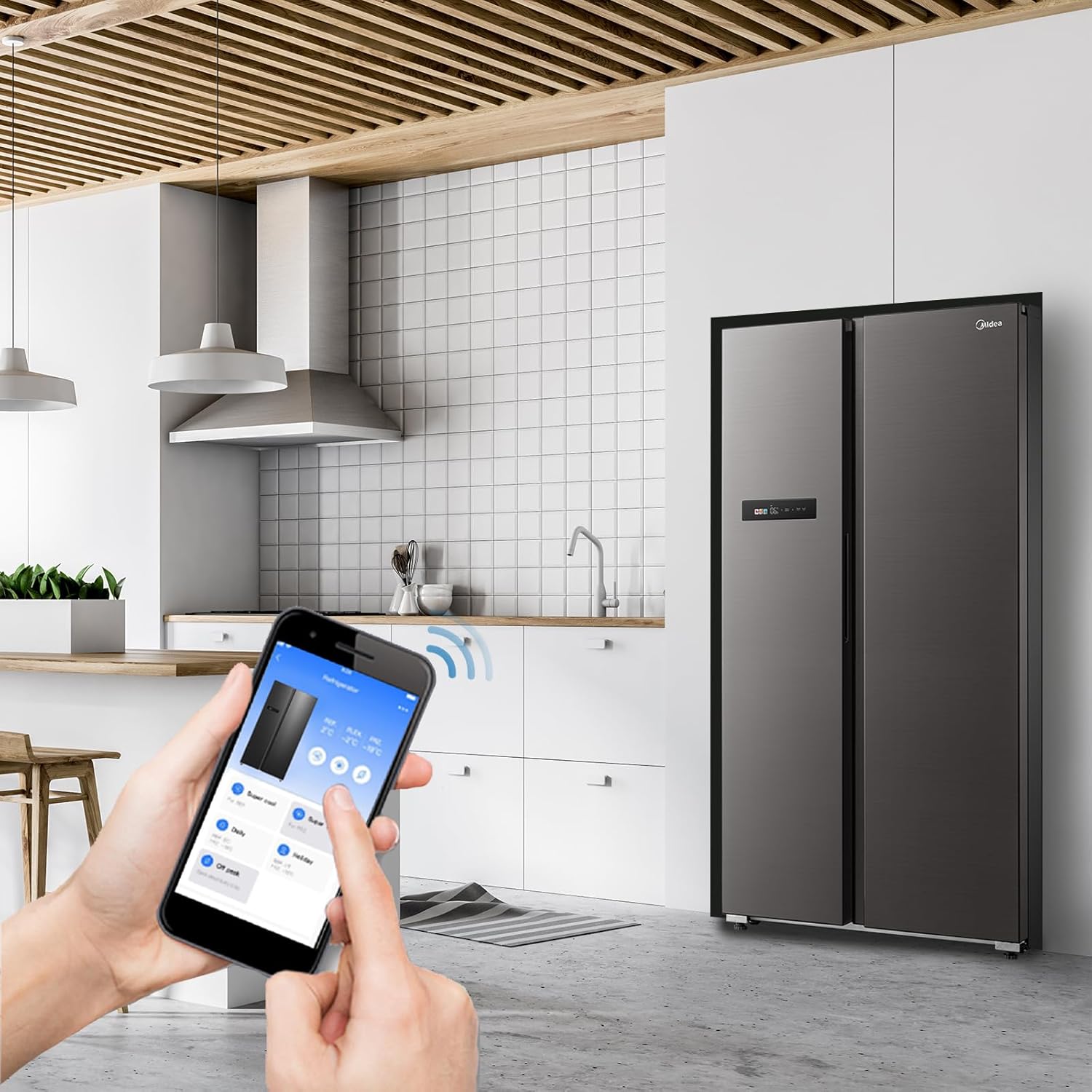 Midea KS-DDX 6.32 WT Side-by-Side Kühl-/Gefrierkombination/ 178,8 cm Hhe/ 254 kWh/Jahr/No Frost/Dual Inverter Compressor/mit 3in1 Wasser-/Eisspender und Wassertank, Dark Inox