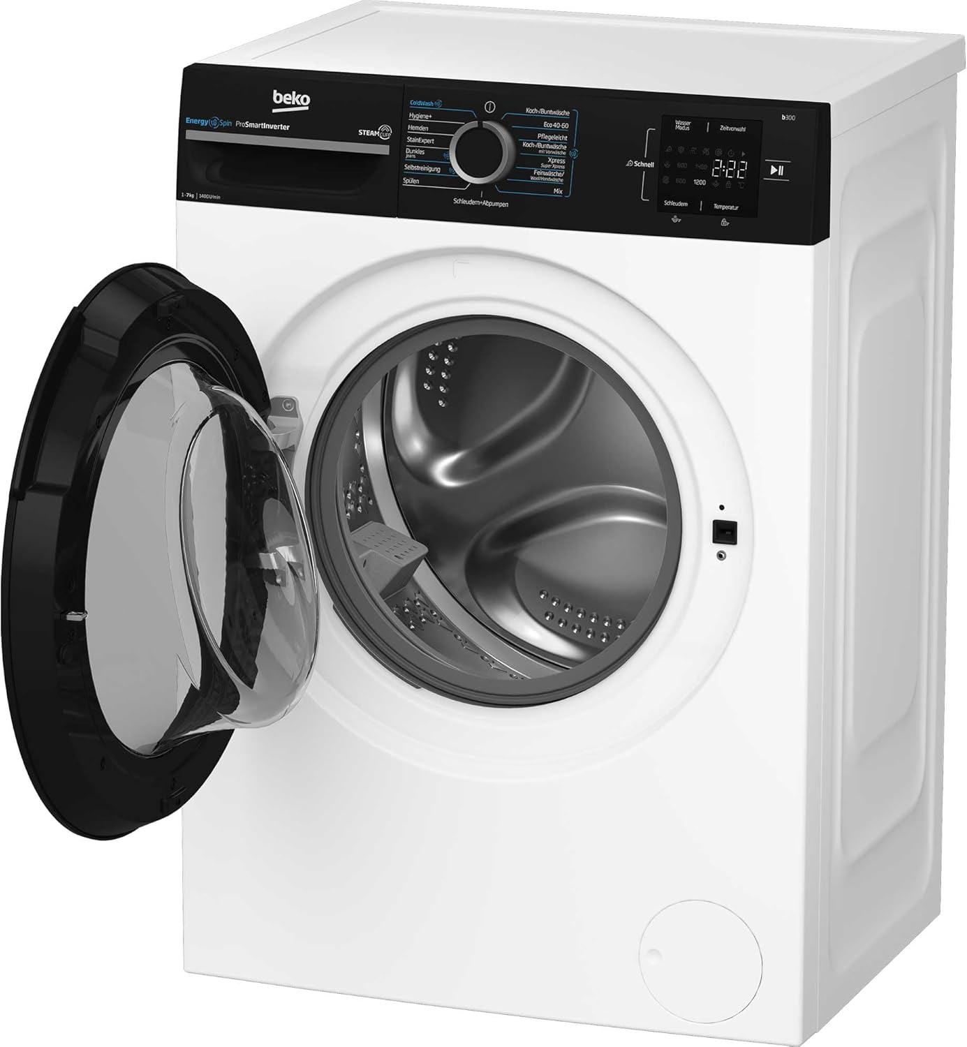 Beko WMC91464ST1 b300 Waschvollautomat, Waschmaschine, 9 kg, Bluetooth, ProSmart Inverter Motor, Dampffunktion, Pet Hair Removal, Watersafe+, Weiß