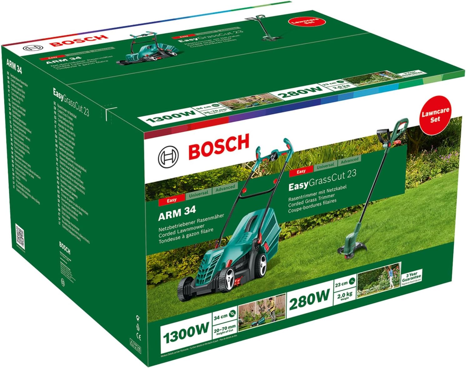Bosch Elektro Rasenmher ARM 34 (Grasfangbox, Karton, Schnitthhe: 20-70 mm, Schnittbreite: 34 cm, 11 kg, 1.300 W)
