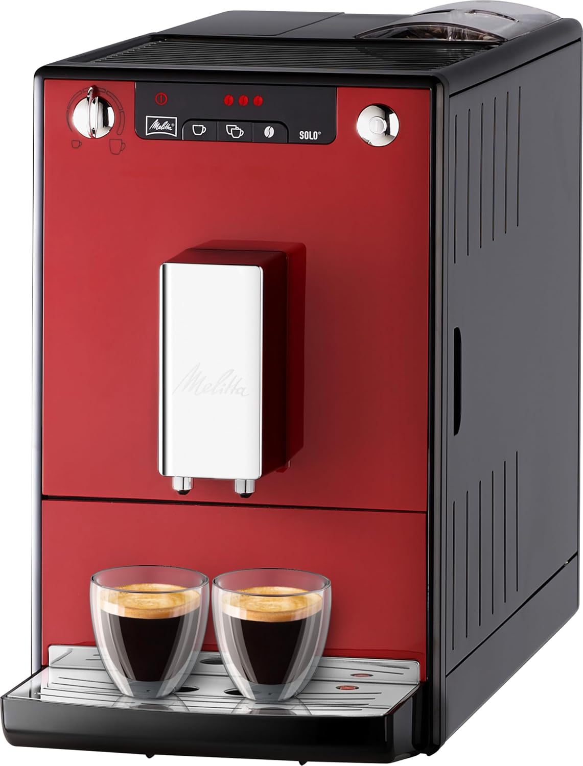 Melitta Solo - Kaffeevollautomat mit höhenverstellbarem Auslauf, kleine Kaffeemaschine mit abnehmbarem Wassertank, für z. B. Espresso oder Café Crème, silber