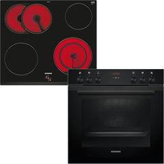 Siemens EQ211KAAB Einbau-Herd-Set iQ300, Integrierbare Herd-Kochfeld-Kombination 60 cm breit, Schnellaufheizung, granit Glanz Emaille, 3D Heißluft, Bräterzone, Schwarz