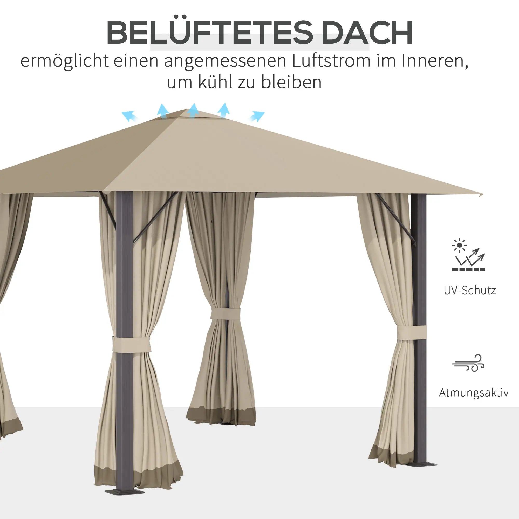 Outsunny Pavillon 3x3 m mit Seitenteilen & Belüftung Khaki