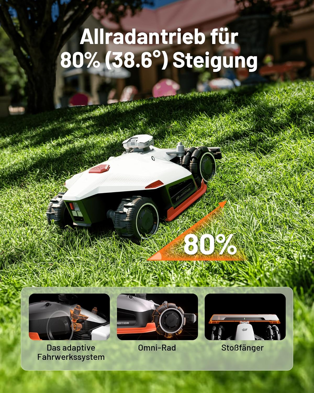 MAMMOTION LUBA 2 AWD 3000X Mähroboter ohne Begrenzungskabel, NetRTK+Vision, Keine RTK-Antenne erforderlich, Auto-Kartierung, Empf. 3000m², Max. 3600m², mit 4G-Modul, 80% Steigung