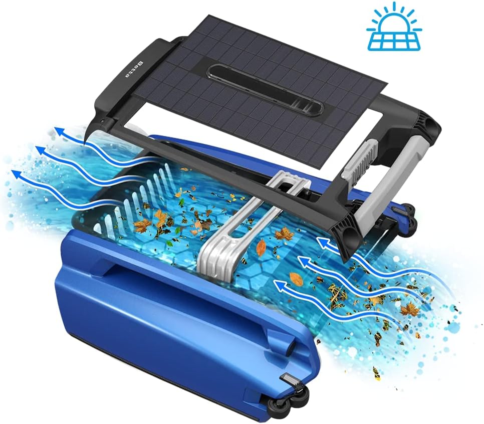 Solarbetriebener automatischer Roboter-Skimmer-Reiniger für Pools mit 30 Stunden kontinuierlicher Reinigungsleistung durch Akkubetrieb und überarbeiteten, salz- und chlortoleranten Twin-Motoren (weiß)