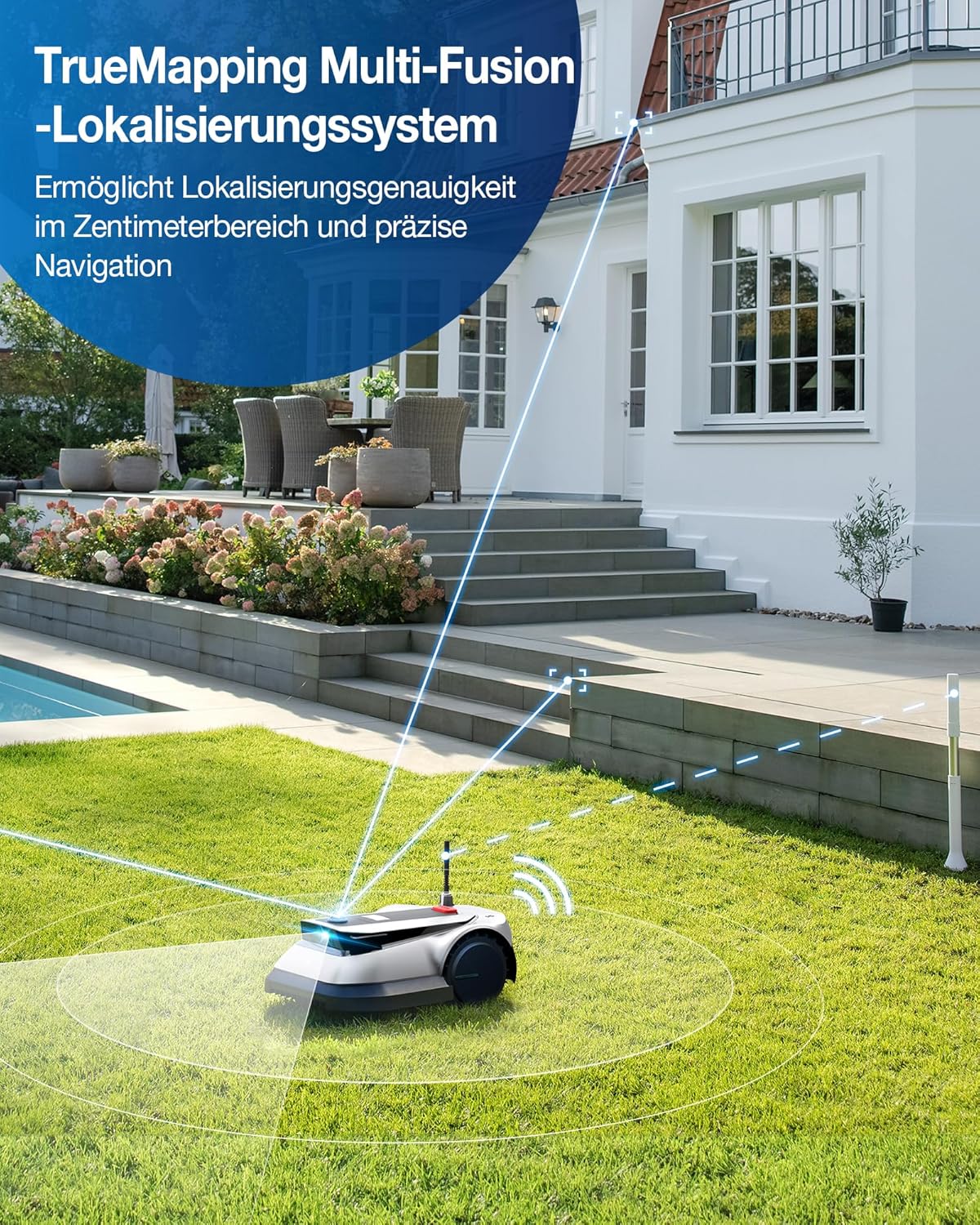 ECOVACS GOAT G1-800 Mhroboter ohne Begrenzungskabel 800㎡, Rasenmher Roboter mit TrueMapping-Multifusionslokalisierung, Hindernisvermeidung, 16-Zonen-Management, 45% Steigung, Videomanager