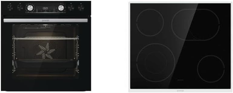 Gorenje Einbauherd-Set Heißluft Inox Set 4 mit Glaskeramik-Kochfeld / 77 Liter / ExtraSteam / GentleClose & Open / EcoClean / AirFry / PizzaMode / PerfectGrill / Teleskopauszüge / Inox-Look