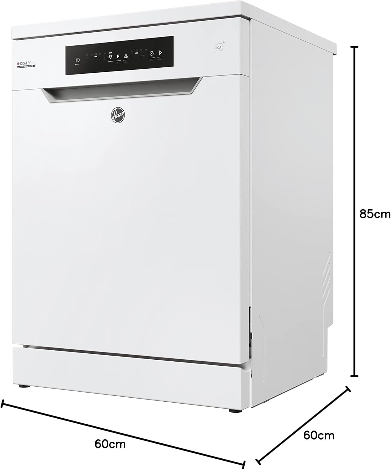 Hoover HF 4C6F0PW Geschirrspüler; 14 Maßgedecke; Freistehend, 60 cm breit; Energieeffizienzklasse C; Smarte Bedienung mit WiFi + Bluetooth-Technologie