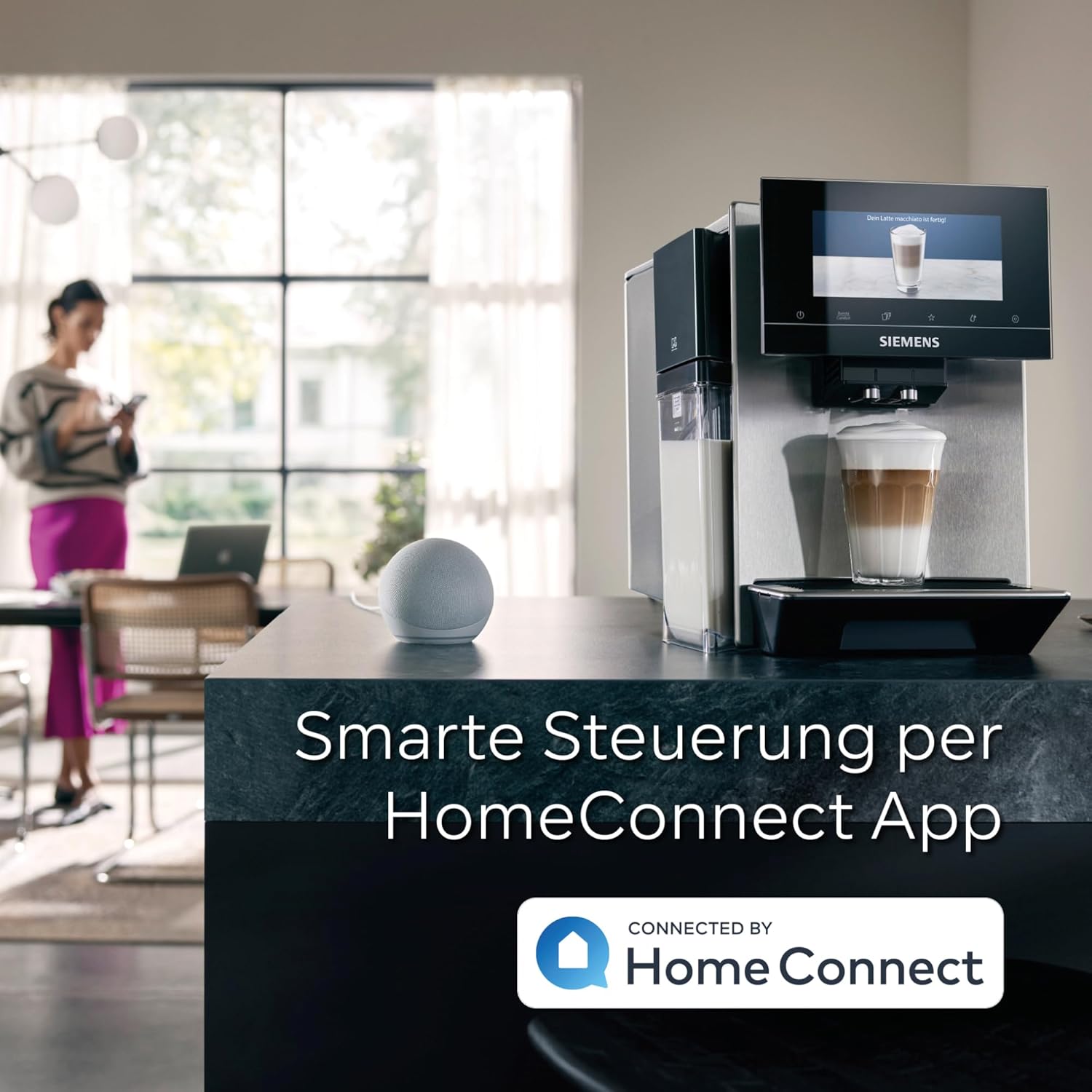 Siemens Kaffeevollautomat EQ900 TQ903D03, App-Steuerung, intuitives Full-Touch-Display, Barista-Modus, AromaBoost, Geräuschreduzierung, Premiummahlwerk, automatische Dampfreinigung, 1500 W, edelstahl