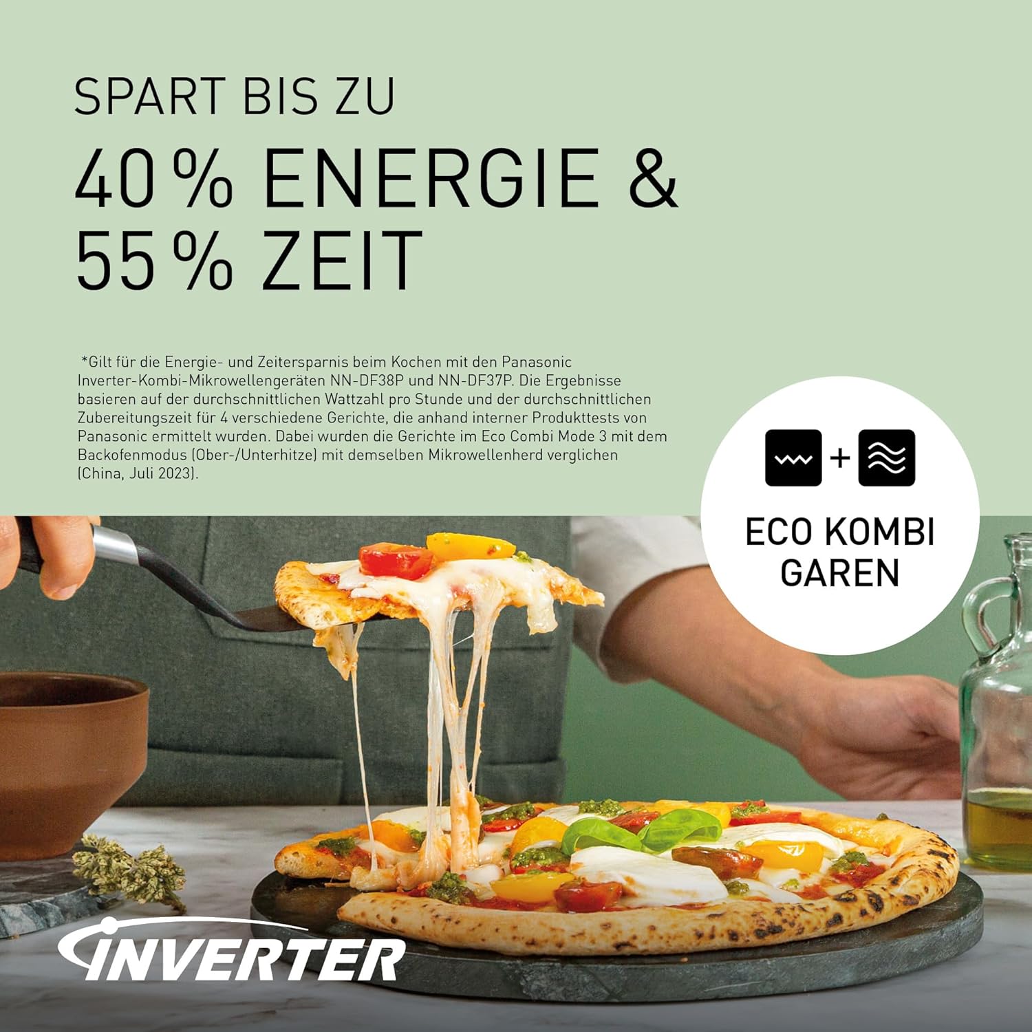 Panasonic NN-DF38PBEPG Kombi-Mikrowelle & Grill, 1000 W, 23 l, Inverter-Tech, Eco Kombi Modus, Flachbett, 16 Auto-Programme & Auftau-Modi, emailliertes Blech, Gitterrost, leichte Reinigung, Schwarz