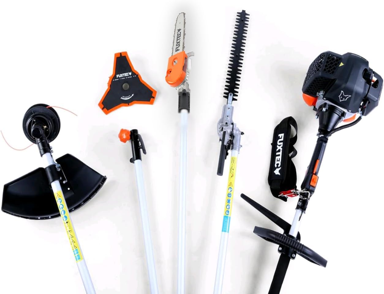FUXTEC Benzin Motorsense FX-MT252ER 5in1 Multitool, 52 ccm, Tragegurt inkl. 1m Verlängerung 3 PS Kombigerät Heckenschere mit verstellbarem Hochentaster Kombisystem Freischneider 2-Takt