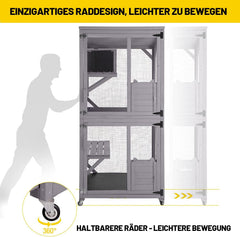 Katzenhaus Outdoor Catio Kitty Gehege mit super großer Eingangstür, Holz-Katzenkäfig Condo Indoor-Laufstall mit Plattformen und kleinem Haus