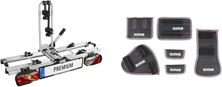 EUFAB 12010LAS Fahrradträger POKER-F, E-Bike geeignet, komplett vormontiert, Diebstahlschutz, für 2 Fahrräder, für Anhängerkupplung, Schwarz, 142 x 70 x 58 cm