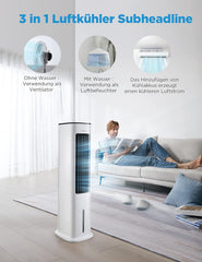 Midea Luftkühler mit Wasserkühlung, Klimaanlage Mobil, Ventilator mit 5L Wasserkühlung, Luftbefeuchter und Ionisation, Klimaanlage Ohne Abluftschlauch, 355m/h, Ventilator mit Fernbedienung,55W,Wei