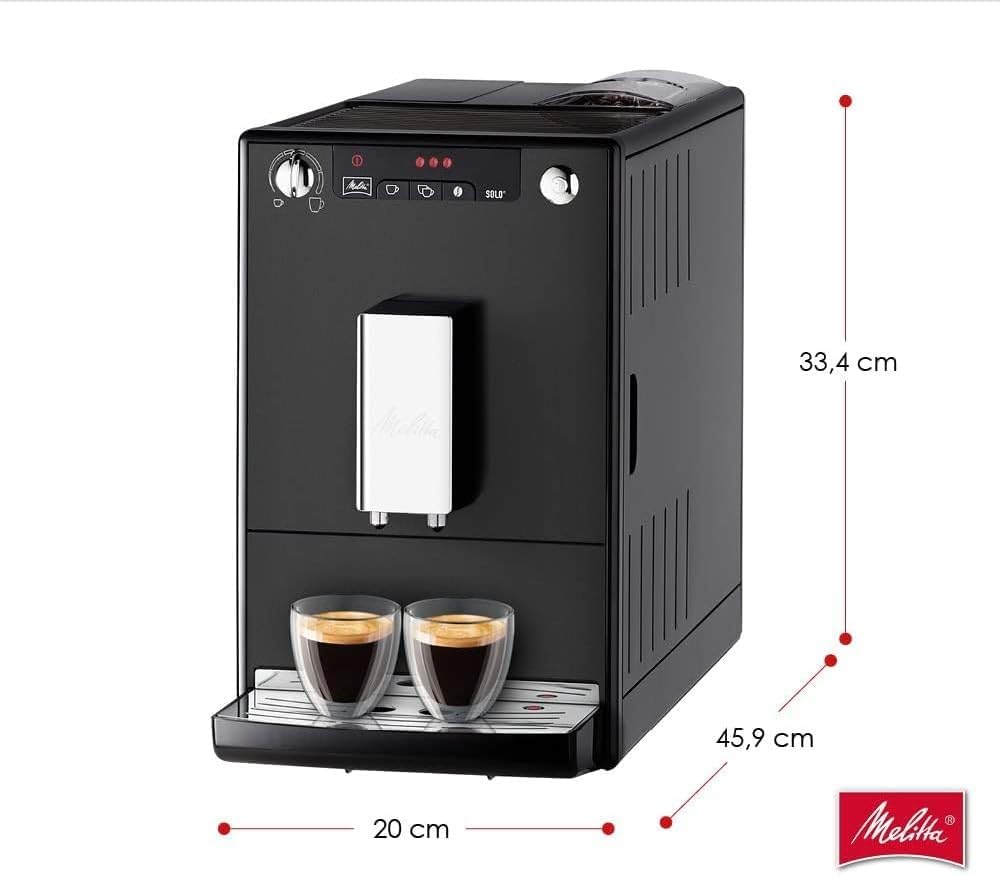 Melitta Solo - Kaffeevollautomat mit höhenverstellbarem Auslauf, kleine Kaffeemaschine mit abnehmbarem Wassertank, für z. B. Espresso oder Café Crème, silber